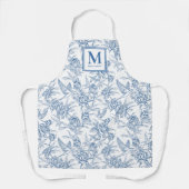 Blue French Toile Monogram Name Schort (Voorkant)