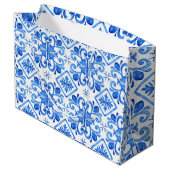 Blue French Toile Pattern Groot Cadeauzakje (Achterkant Gekanteld)