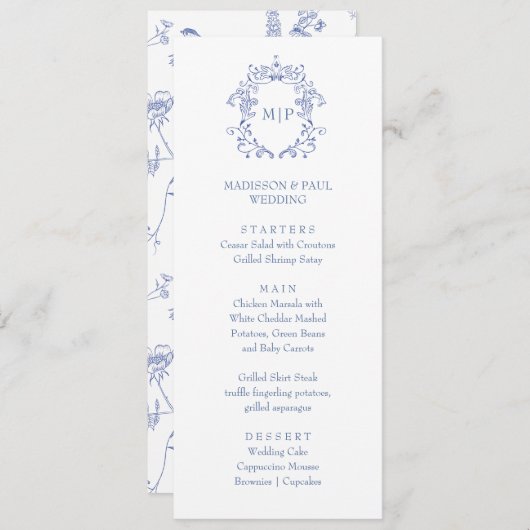 Blue French Vintage Victorian Menu  (Voorkant / Achterkant)