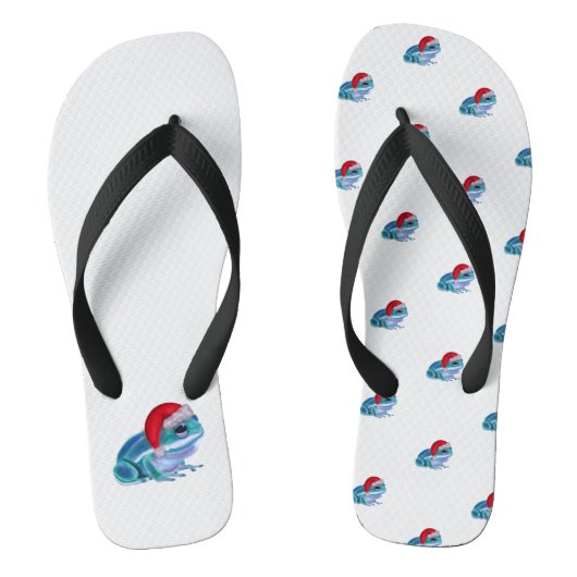 Blue frog with Santa hat. Teenslippers (Voetbed)