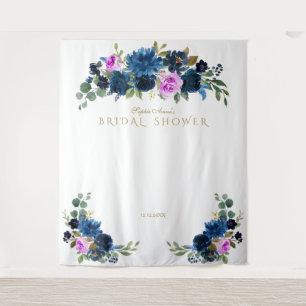 Blue Fuchsia Floral Vrijgezellenfeest Photo Booth Wandkleed
