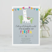 Blue Fun Llama Fiesta Birthday Party Kaart (Staand voorkant)