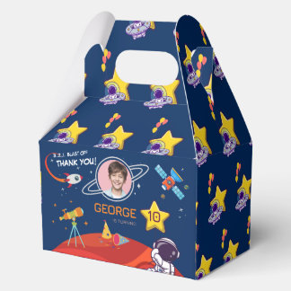 Blue Fun Outer Space Astronaut Rocket Verjaardag Bedankdoosjes