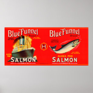 Blue Funnel Brand Salmon Label- Seattle, WA Poster