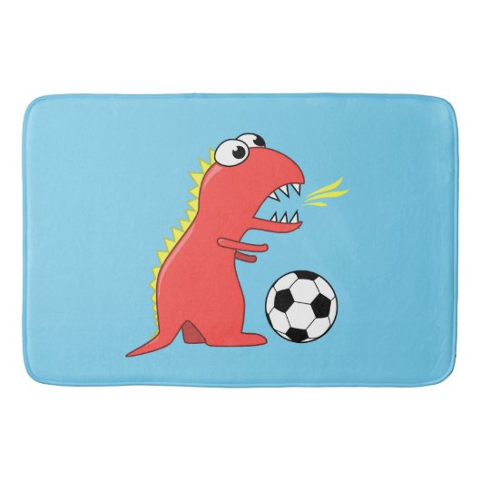 Blue Funny Cartoon Dinosaur Soccer Badmat (Voorkant)