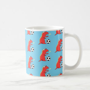 Blue Funny Cartoon Dinosaur Soccer Pattern Koffiemok