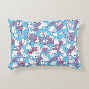 Blue Funny Cute Knitting Kitten Ball Accent Kussen