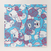 Blue Funny Cute Knitting Kitten Ball Legpuzzel (Horizontaal)