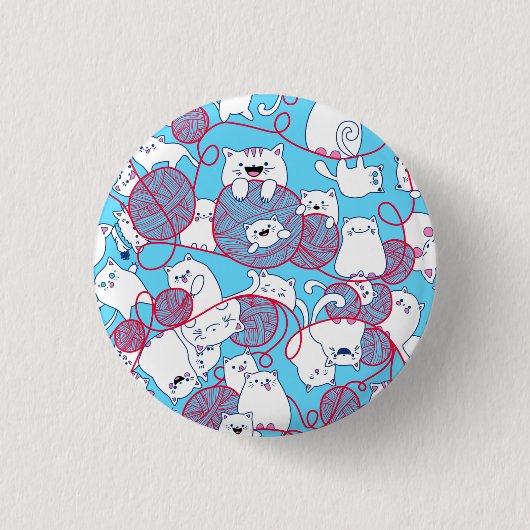 Blue Funny Cute Knitting Kitten Ball Ronde Button 3,2 Cm (Voorkant)