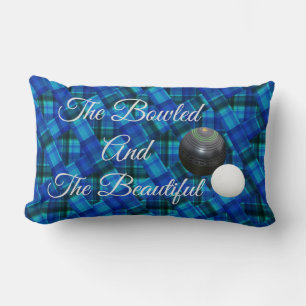 Blue Funny Lawn Bowls Tartan Design, Kussen