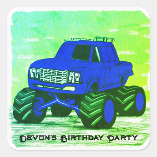 Blue Fury over de monstertruck Vierkante Sticker (Voorkant)