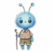 Blue Fuzzy Alien Hiker Sticker (Voorkant)