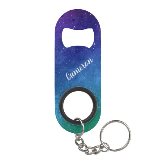 Blue Galaxy Celestial Stars Space Art gepersonalis Mini Flessenopener (Achterkant)
