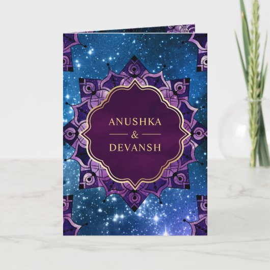 Blue Galaxy Paars Mandala QR Code Indian Wedding (Voorkant)