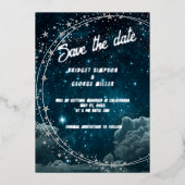 Blue Galaxy Sky Wedding Bewaar de datum Folie Uitnodiging (Voorkant)