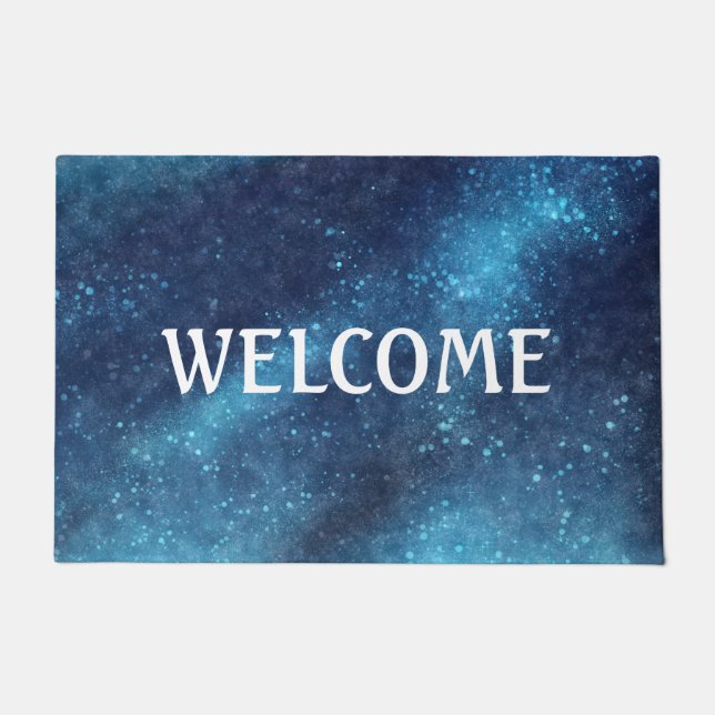Blue Galaxy Sparkle Abstract Personalized Deurmat (Voorkant)