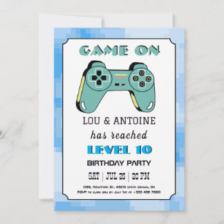 Blue Gamer Birthday Invitation Kaart