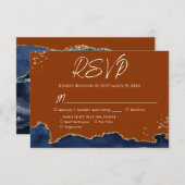 Blue Gand Orange Agate Wedding RSVP (Devant / Derrière)
