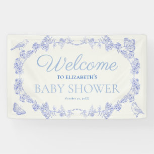 Blue Garden Chinoiserie Baby shower Welkom Spandoek