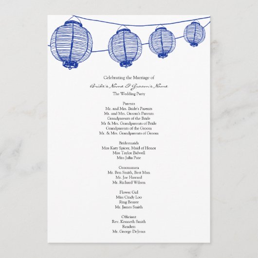 Blue Garden Lantern Wedding Program Programma (Voorkant)