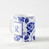 Blue Garden Pattern Monogram Koffie Mok (Voorkant links)