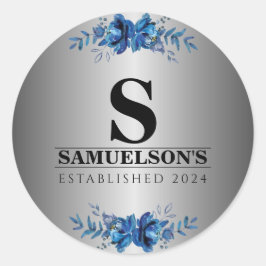 Blue Garden Soirée Metallic Silver Ronde Sticker