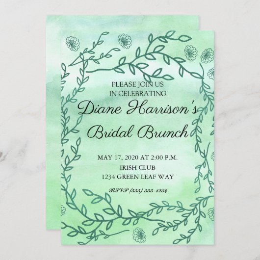 Blue Garden Waterverf Stems Wedding Shower Kaart (Voorkant / Achterkant)