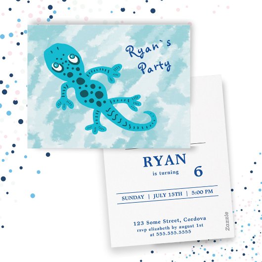 Blue Gecko Anniversaire Fête Invitation Carte post