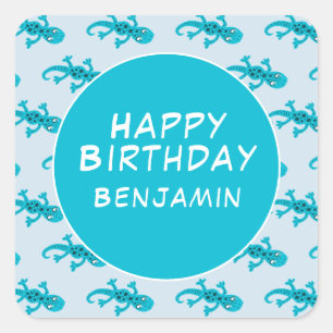 Blue Gecko Lizard Drawing Kinder Happy Birthday Vierkante Sticker