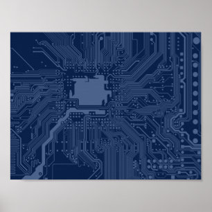 Blue Geek Motherboard Circuit Patroon Poster