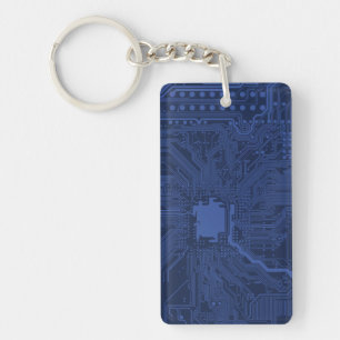 Blue Geek Motherboard Patroon Sleutelhanger