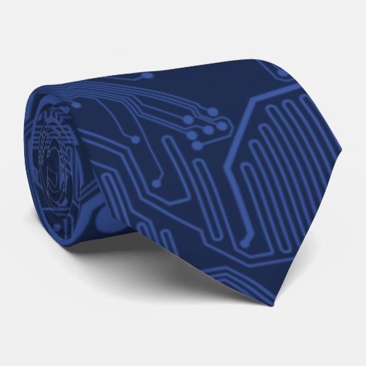 Blue Geek Motherboard Patroon Stropdas (Opgerold)