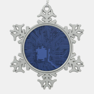 Blue Geek Motherboard Patroon Tin Sneeuwvlok Ornament
