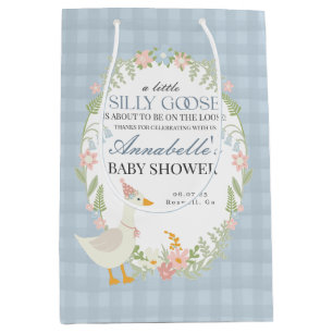 Blue Gekke Goose Floral Gingham Baby shower Favori Medium Cadeauzakje