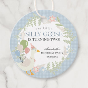 Blue Gekke Goose Floral Gingham Verjaardagsfeest Bedankjes Labels