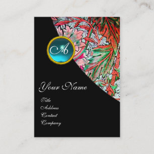 BLUE GEM DAMASK MONOGRAM 3 fuchsia green roze red Visitekaartje