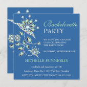 Blue Gems Floral Bachelorette Party Invitation (Devant / Derrière)