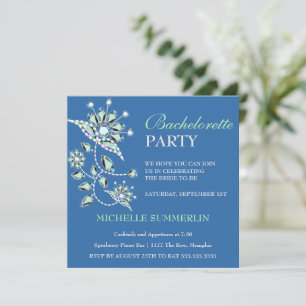 Blue Gems Floral Bachelorette Party Invitation