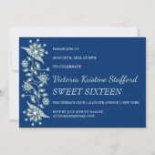 Blue Gems Floral Party Invitation (Devant)