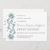 Blue Gems Floral Party Invitation (Devant / Derrière)