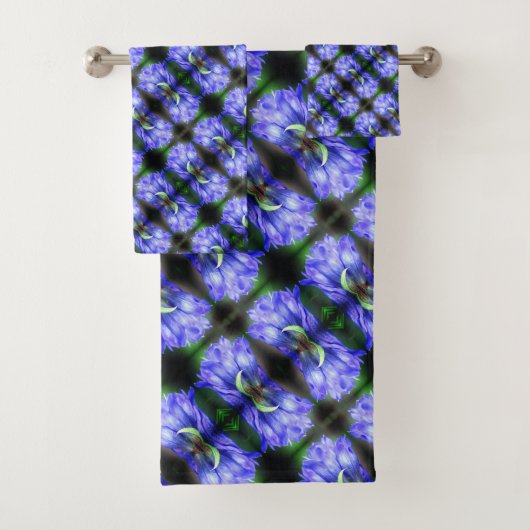 Blue Gentian Flower Abstract Pattern Bad Handdoek (Insitu)