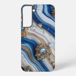 Blue Geode Gemstone with Gold Crystals – Luxury Samsung Galaxy Hoesje