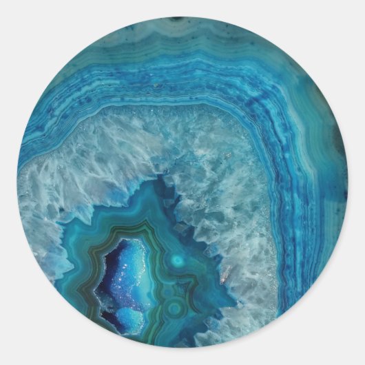 Blue Geode Rock Mineral Agate Crystal Afbeelding Ronde Sticker (Voorkant)