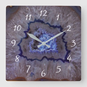 Blue Geodes Faux Stone Gem Clock Vierkante Klok