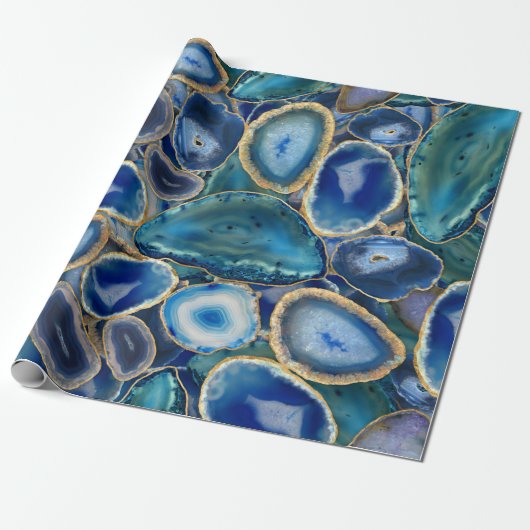 Blue Geodes kristal patroon Cadeaupapier (Uitgerold)