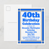 Blue Geometric 40th Birthday Invitation Briefkaart (Voorkant / Achterkant)