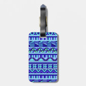 Blue Geometric Abstract Aztec Tribal Print Pattern Bagagelabel (Achterkant verticaal)