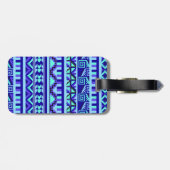 Blue Geometric Abstract Aztec Tribal Print Pattern Bagagelabel (Achterkant horizontaal)