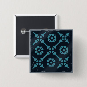 Blue Geometric Flower Spaans Tegel bordspel Vierkante Button 5,1 Cm