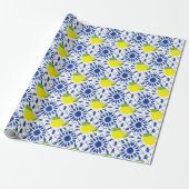Blue Geometric Lemon Tile Cadeaupapier (Uitgerold)